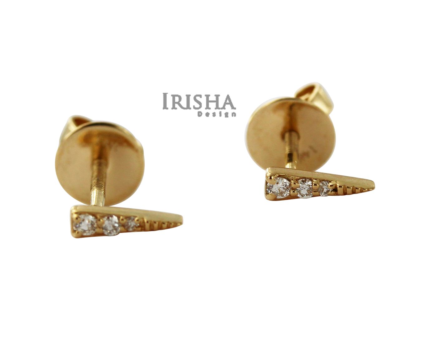 14K Gold 0.06 Ct. Genuine Three Diamond Arrow Studs Earrings Fine Jewelry