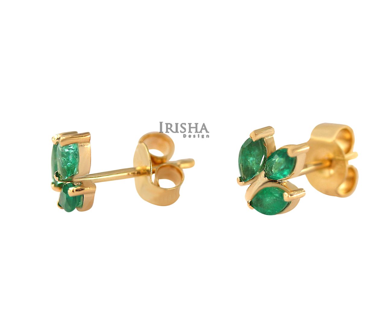 14K Gold 0.80 Ct. Genuine Marquise Emerald Gemstone Leaf Design Studs Earrings