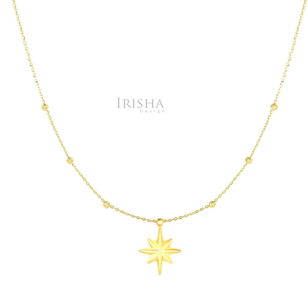 14K Solid Yellow Gold 18'' Starburst Pendant Necklace Christmas Fine Jewelry