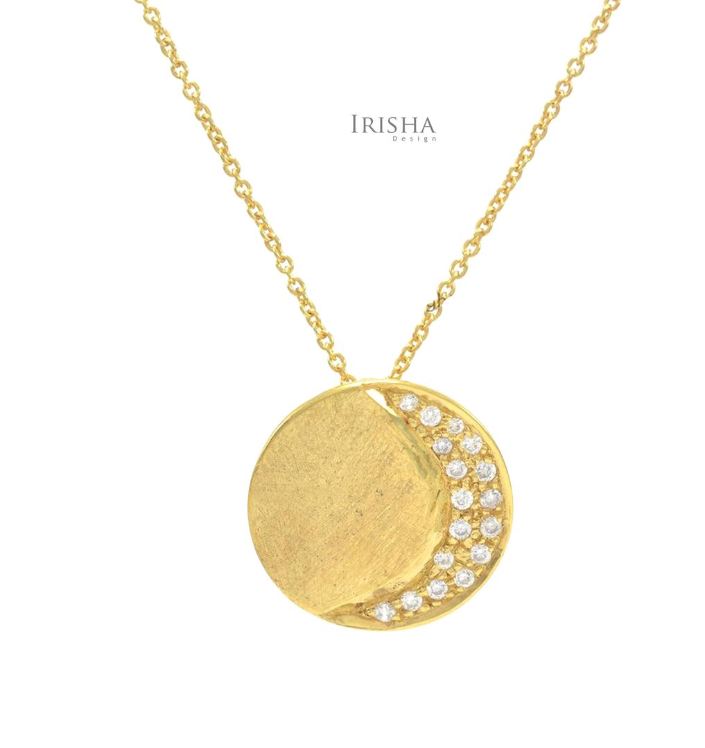 14K Gold 0.12 Ct. Genuine Diamond Crescent Moon Disc Pendant Necklace Jewelry