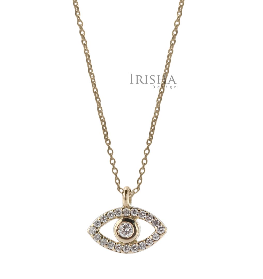 14K Gold 0.11 Ct. Genuine Diamond Evil Eye Charm Pendant Necklace Fine Jewelry