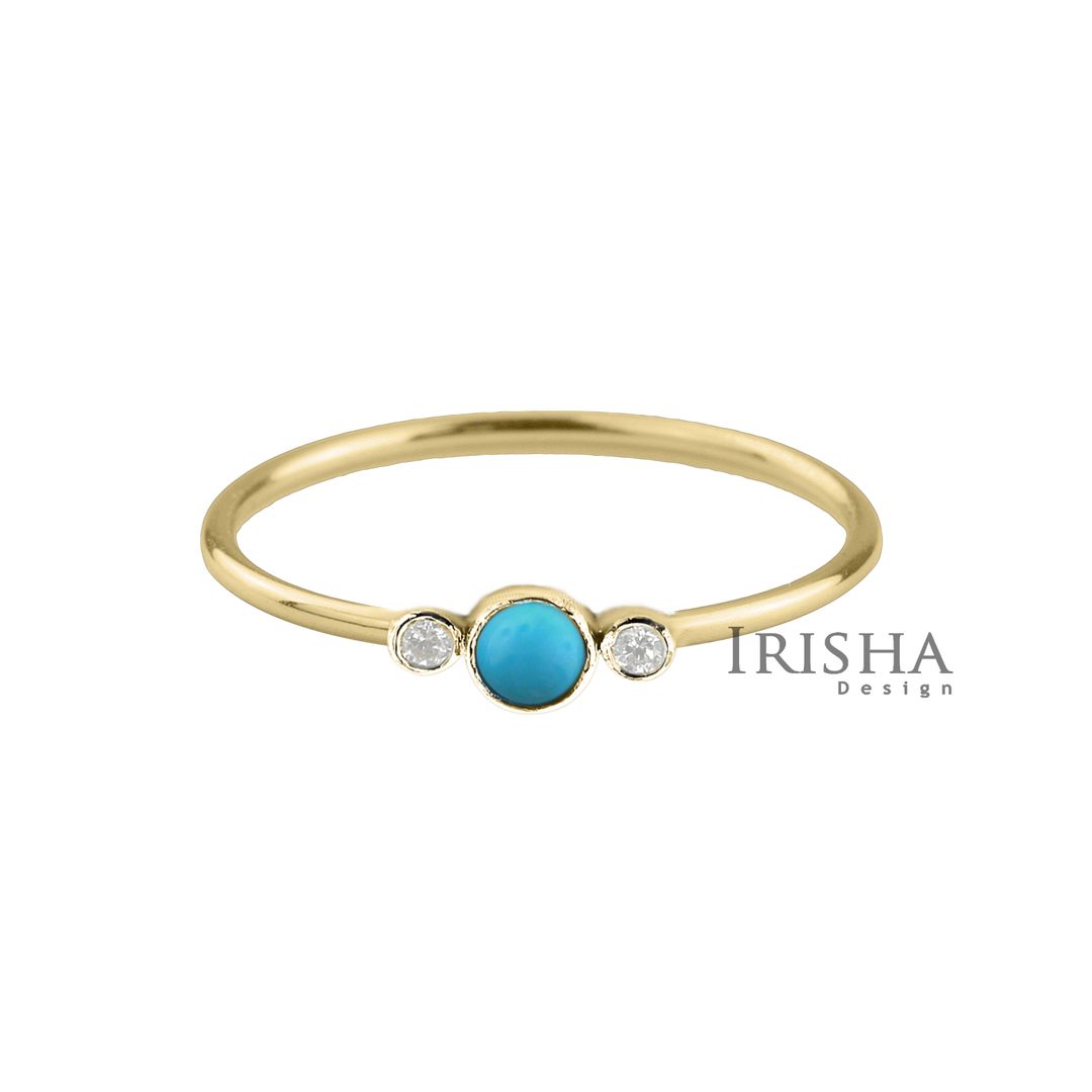 14K Gold Genuine Diamond And Turquoise Gemstone Ring Fine Jewelry Size-3 to 8 US