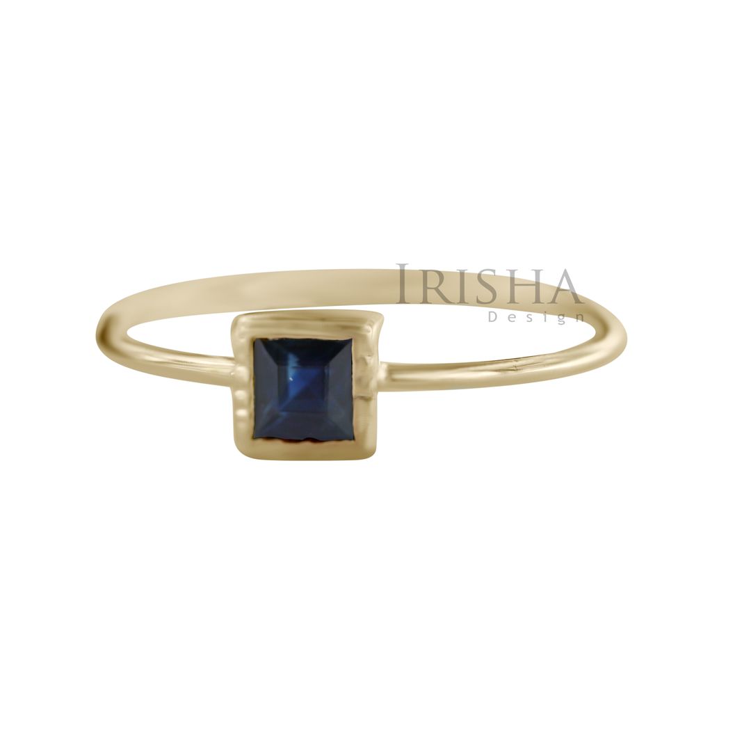 14K Gold 0.40 Ct. Genuine Square Shape Blue Sapphire Gemstone Ring Fine Jewelry