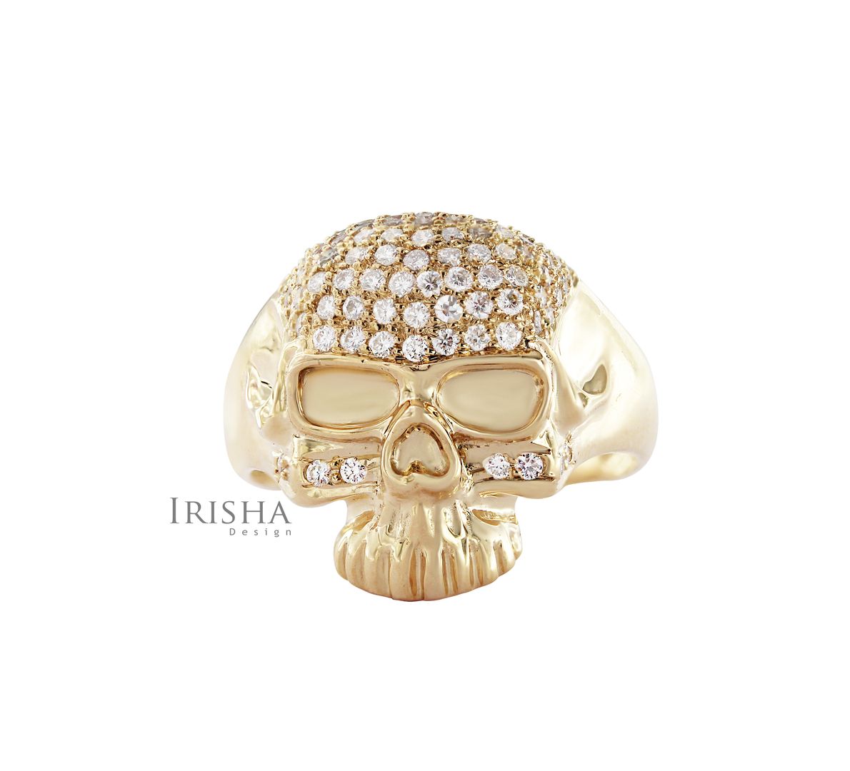 14K Gold 1.00 Ct. Genuine Diamond Big Skull Design Halloween Ring Fine Jewelry