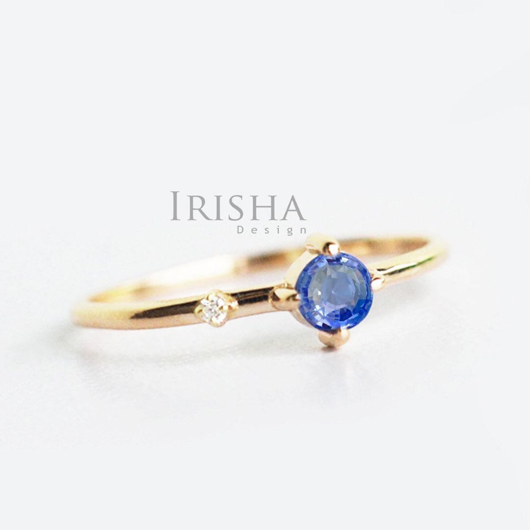 14K Gold Genuine Diamond And Blue Sapphire Gemstone Wedding Ring Fine Jewelry
