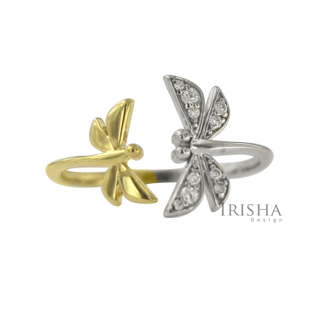 14K Gold 0.09 Ct. Genuine Diamond Two Tone (Yellow & White) Butterfly Fine Ring
