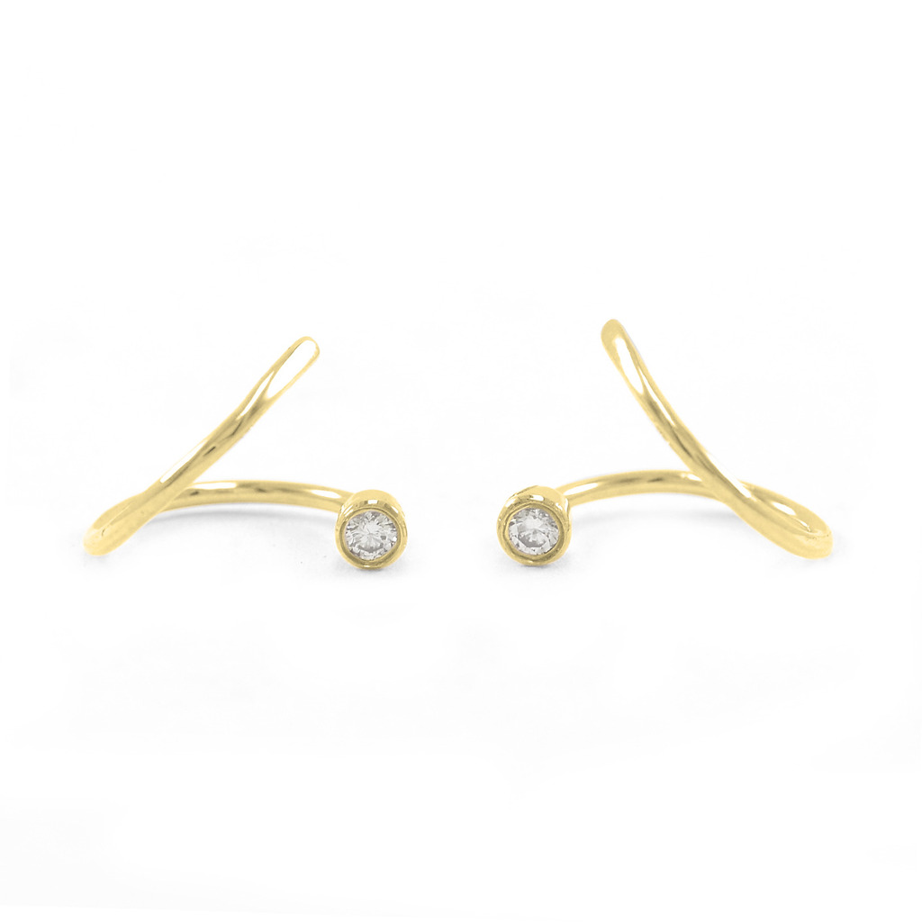 14K Gold 0.08 Ct. Genuine Diamonds Simple Cuff Earrings Handmade Fine Jewelry