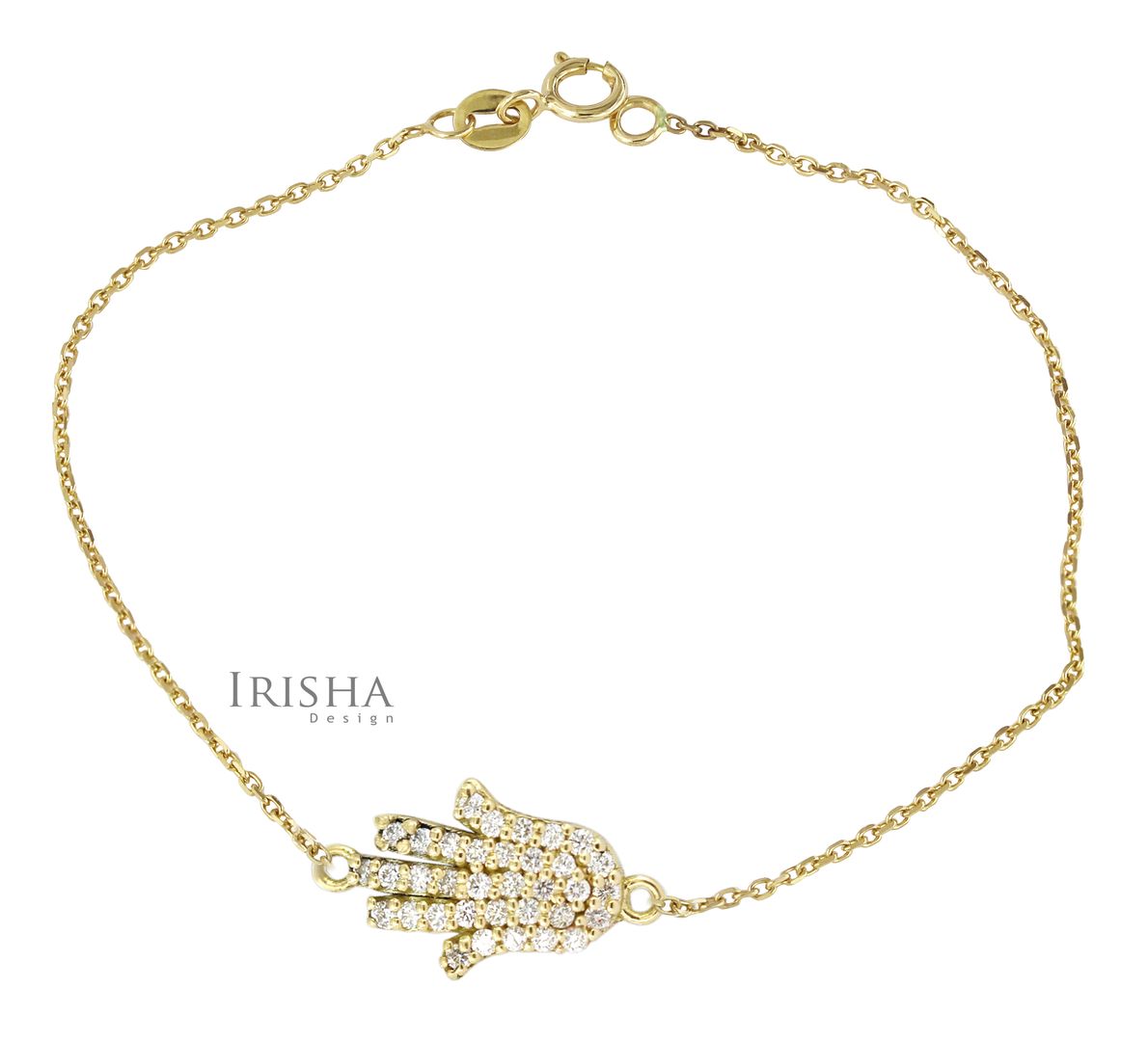 0.16 Ct. Genuine Diamond Hamsa Hand Charm Bracelet Fine Jewelry 14K Gold