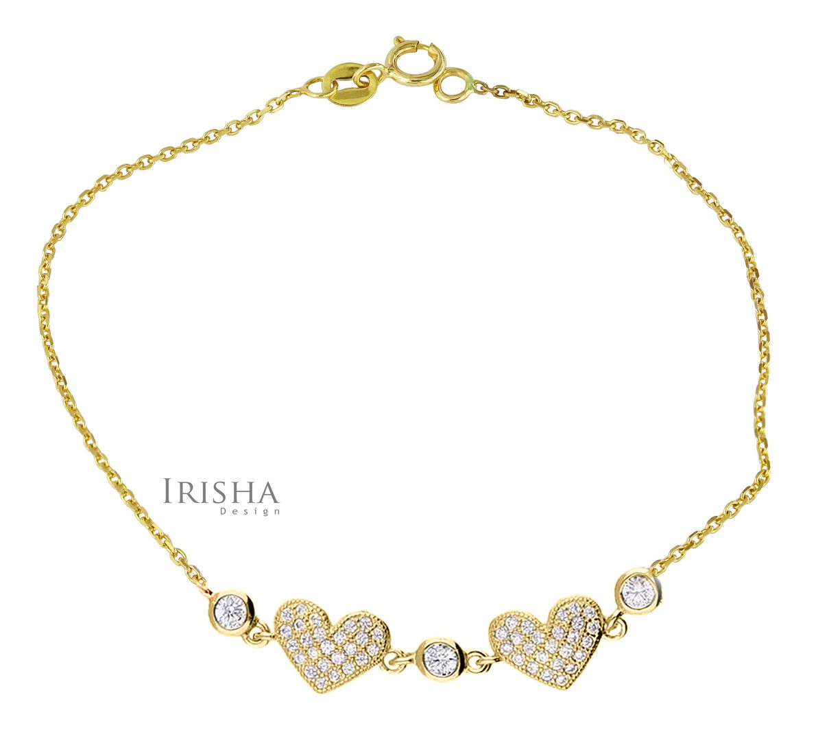 0.40 Ct. Genuine Diamond Double Heart Charm Bracelet Fine Jewelry 14K Gold