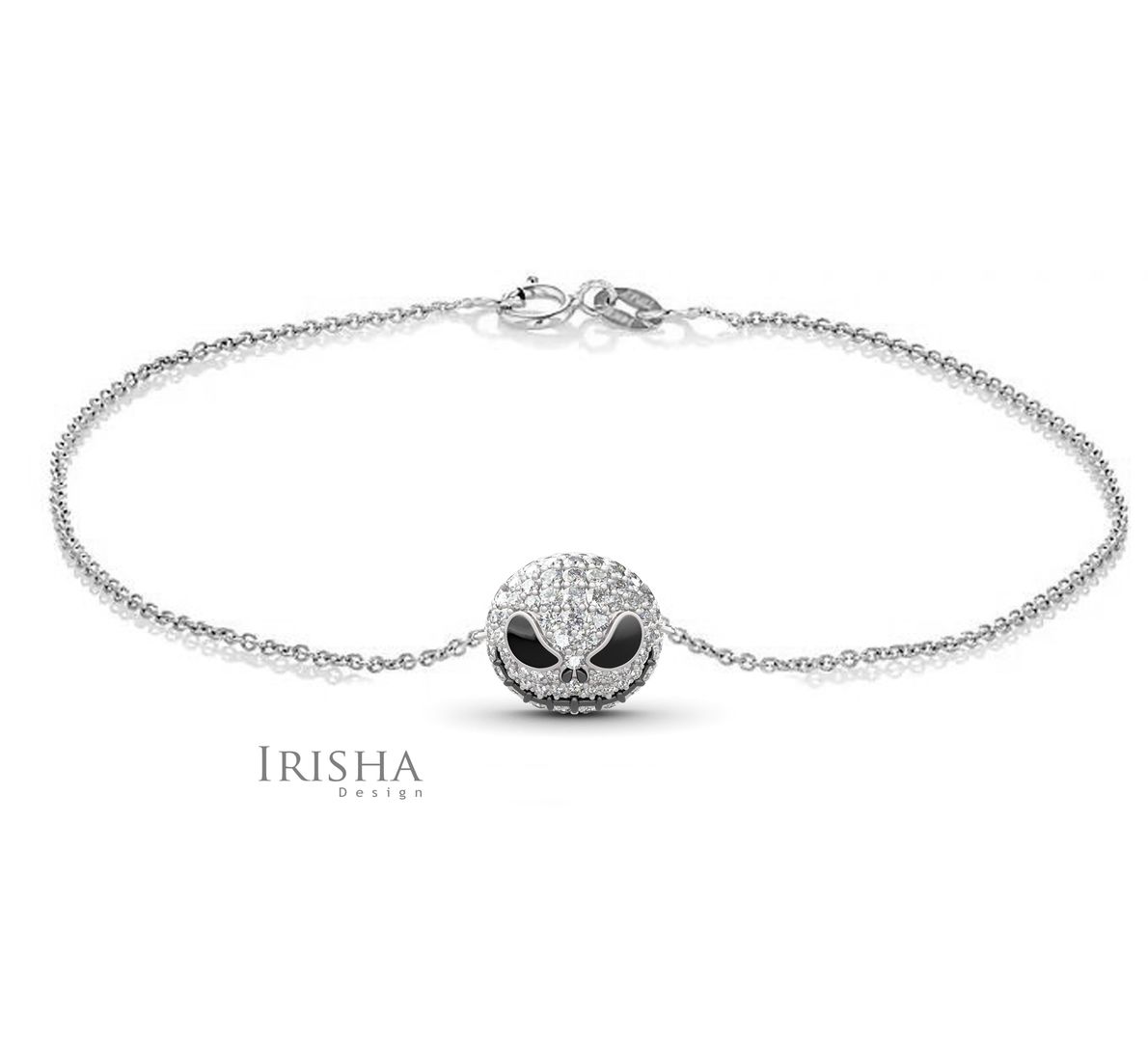 Genuine Diamond Pumpkin/Skull Charm Bracelet Halloween Gift 18K White Gold
