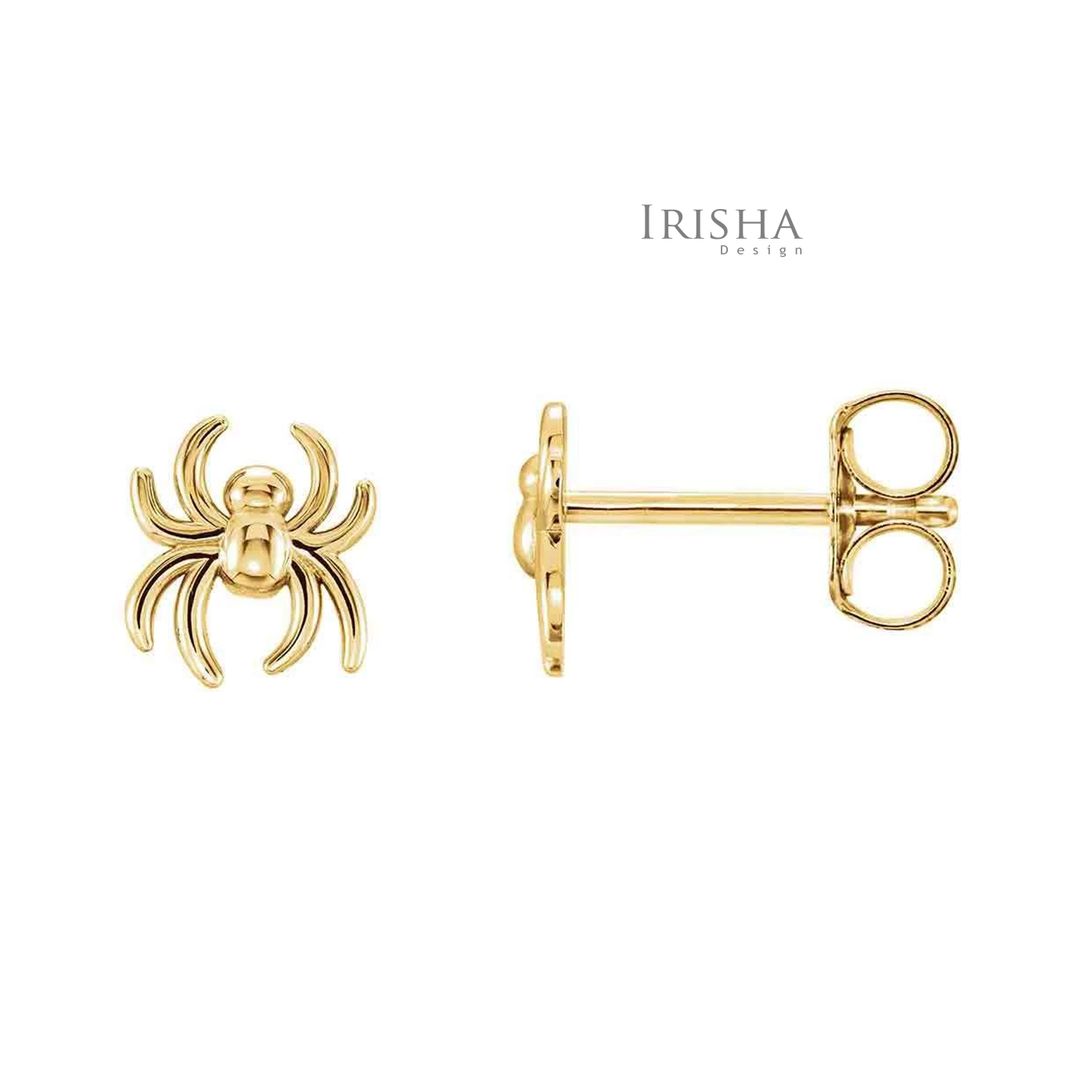 Minimalist Spider Studs Earrings Halloween Gift 14K Solid Gold Fine Jewelry