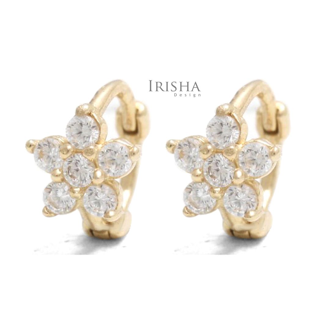 0.30 Ct. Genuine Diamond Floral Design Minimalist Huggie Hoop Earrings 14K Gold
