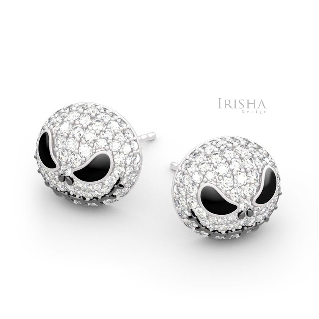 Halloween Gift Pumpkin/Skull Studs 18K White Gold Genuine Diamond Earrings
