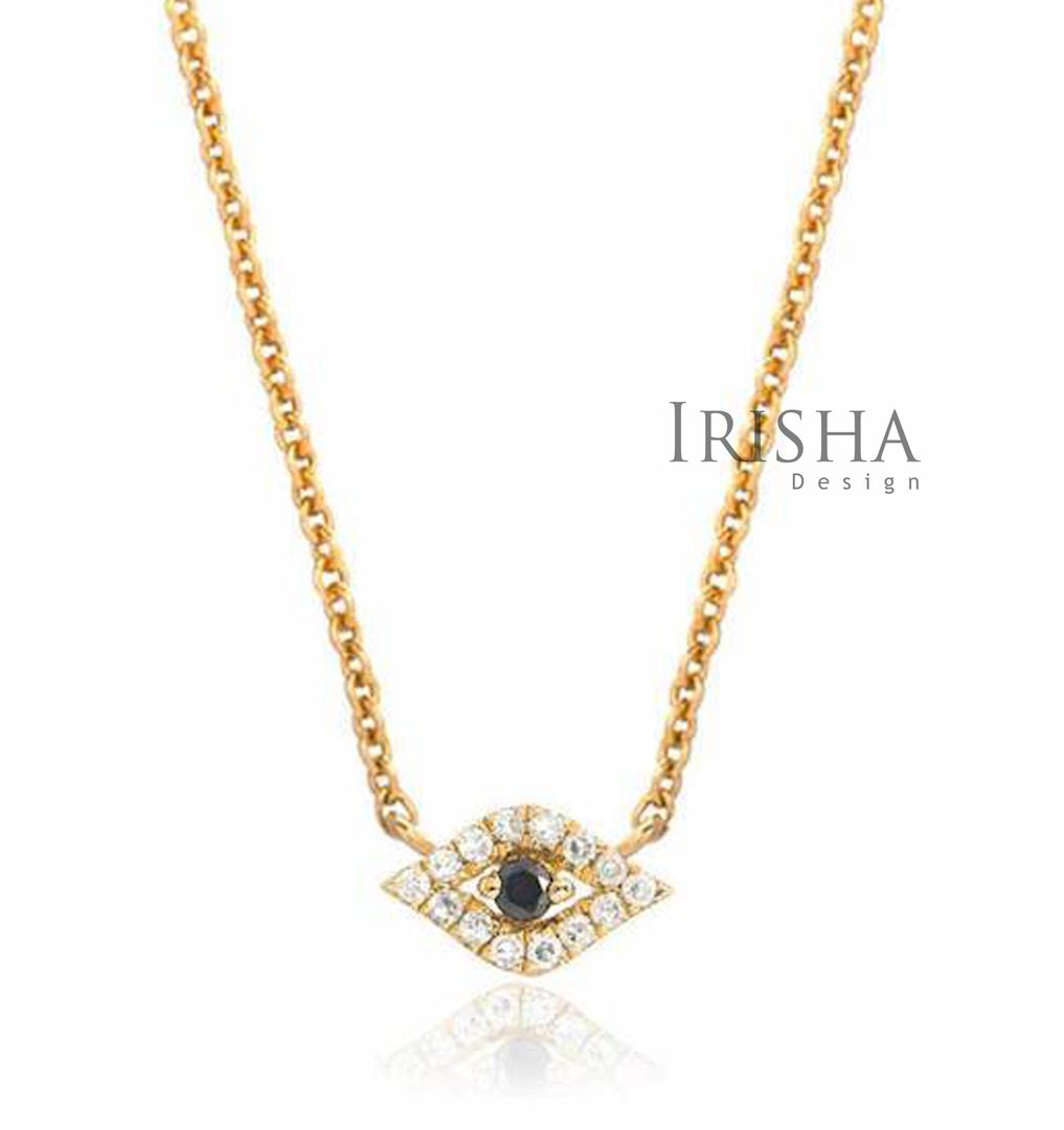 0.12 Ct. Genuine White- Black Diamond Evil Eye Charm 14K Gold Pendant Necklace