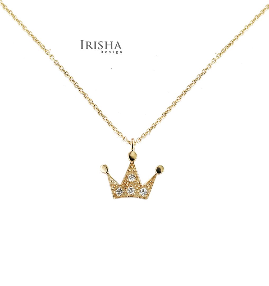 0.06 Ct. Genuine Diamond Crown Charm Pendant Necklace 14K Gold New Jewelry