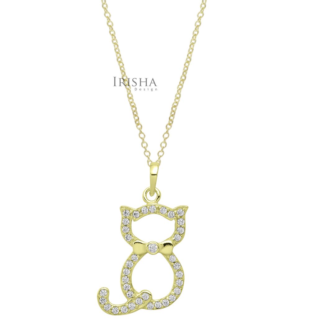 Halloween Gift 14K Gold 0.26 Ct. VS Clarity Genuine Diamond Cat Charm Necklace