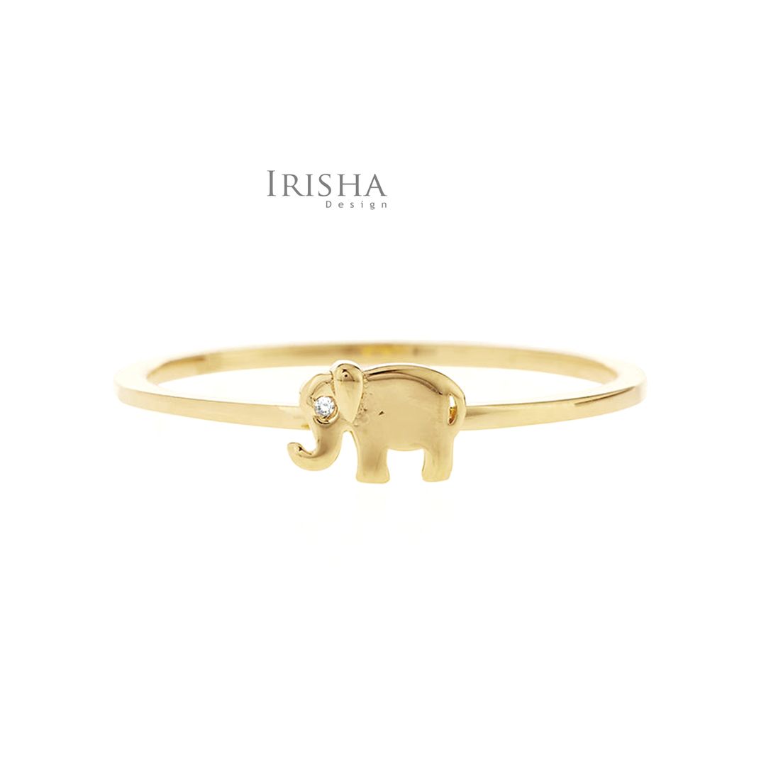 Elephant Charm Ring 0.01 Ct. Genuine Diamond 14K Gold Handmade Fine Jewelry