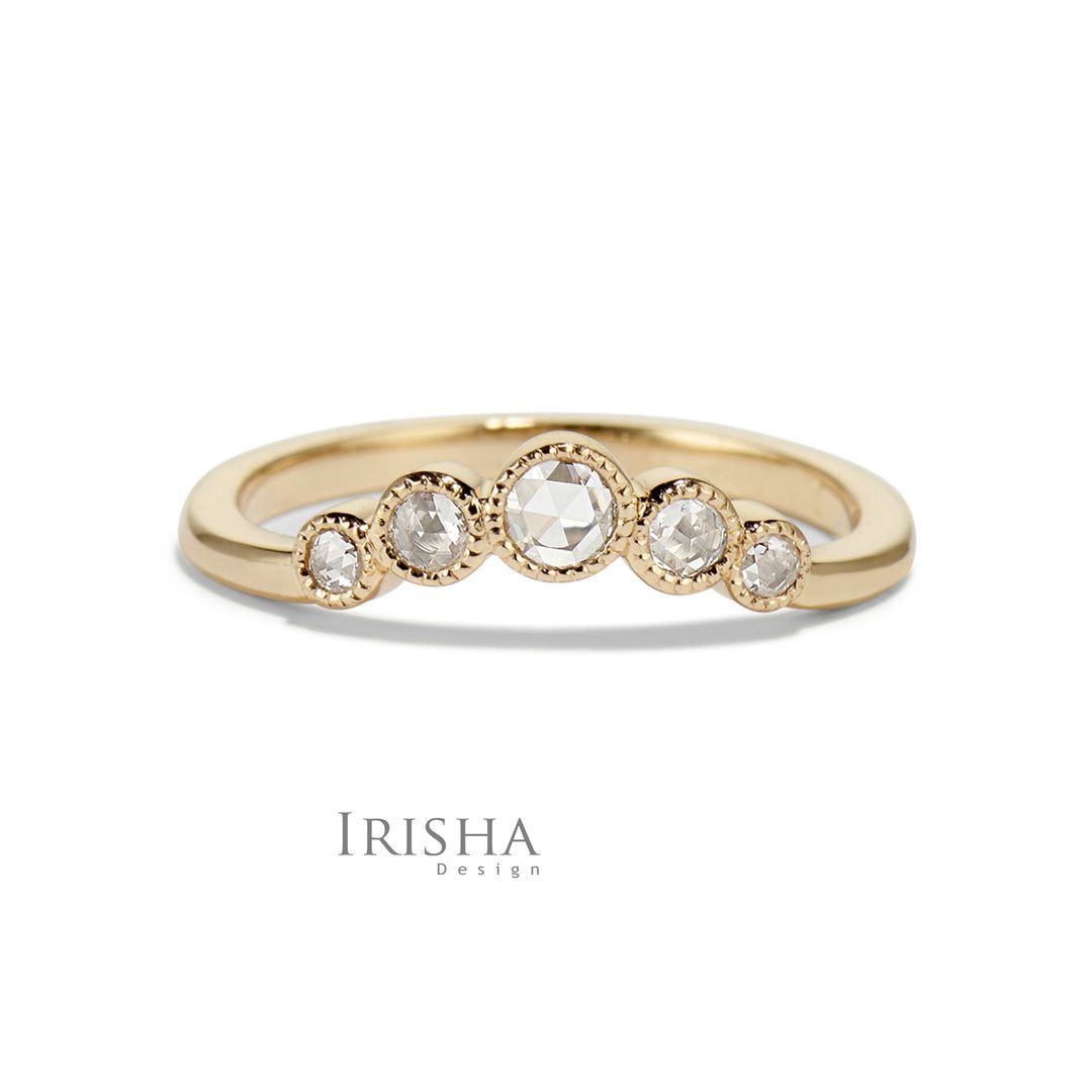 Rose Cut 0.25 Ct. Genuine Diamond Arc Design Wedding Engagement Ring 14K Gold