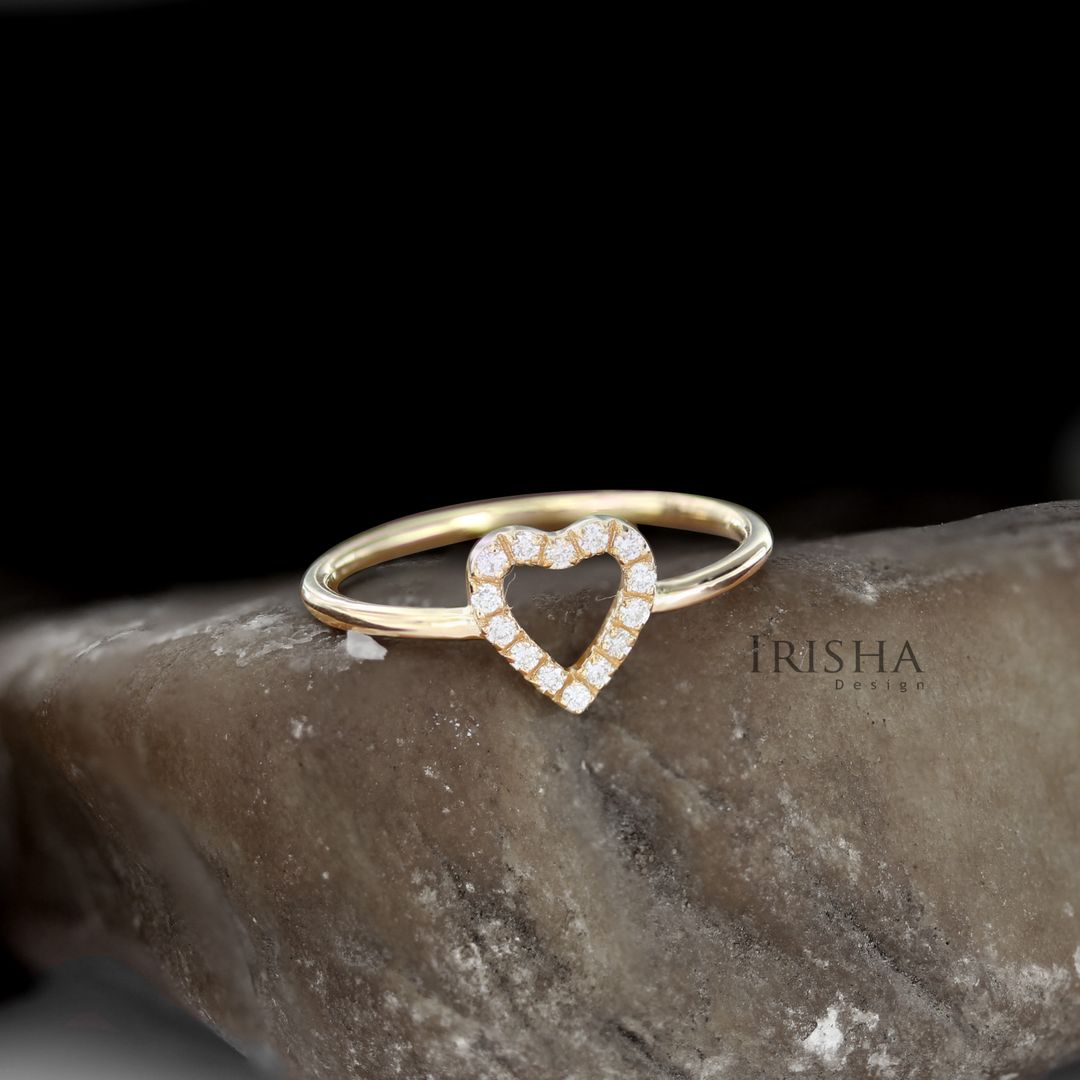 0.07 Ct. Genuine Pave Diamond VS Clarity F-G Color Heart Ring 14K Gold Jewelry