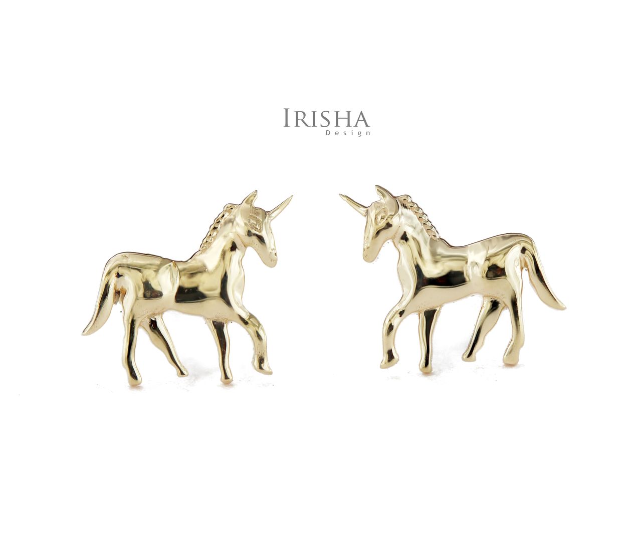 14K Solid Gold Minimalist Unicorn Design Studs Earrings Fine Jewelry