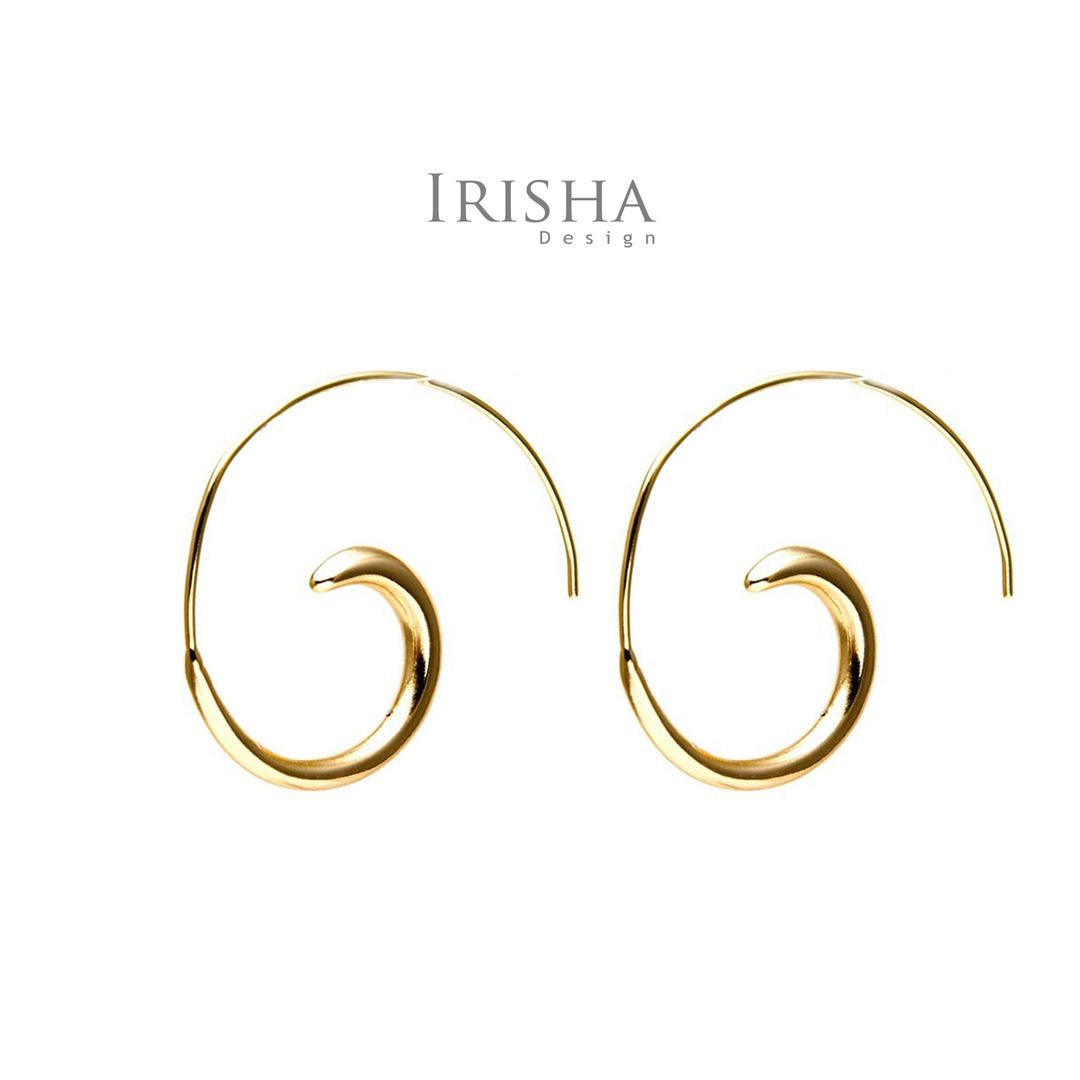 14K Solid Gold Spiral Shape Earrings Fine Jewelry-New Arrival
