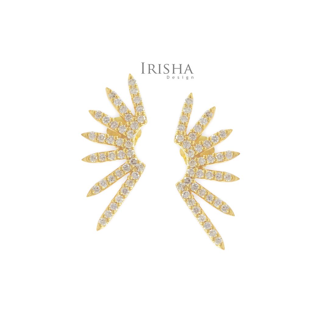 0.36 Ct. Genuine Diamond 22 mm Rising Sun Earrings 14K Gold Christmas Gift