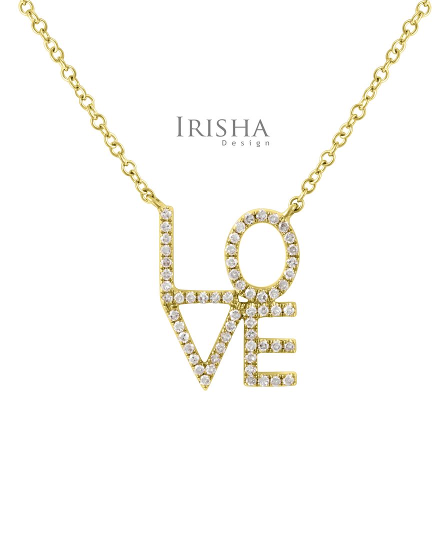 14K Gold 0.30 Ct. Genuine Diamond Love Script Pendant Necklace Christmas Gift