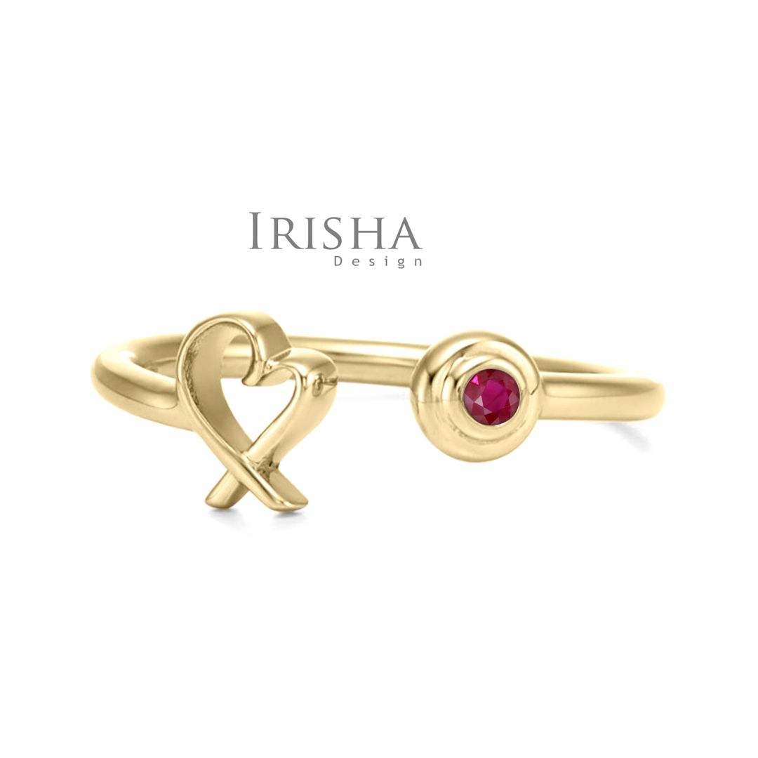 0.04 Ct. Genuine Ruby Love Heart Open Cuff Ring 14K Gold Christmas Gift