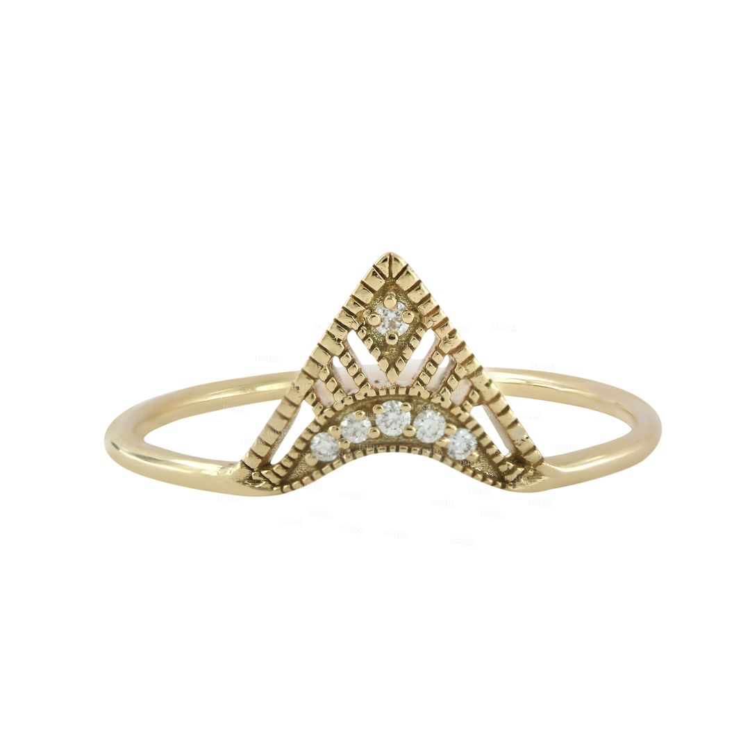 0.08 Ct. Genuine Diamond Antique Crown Design Vintage Ring 14K Gold New Jewelry