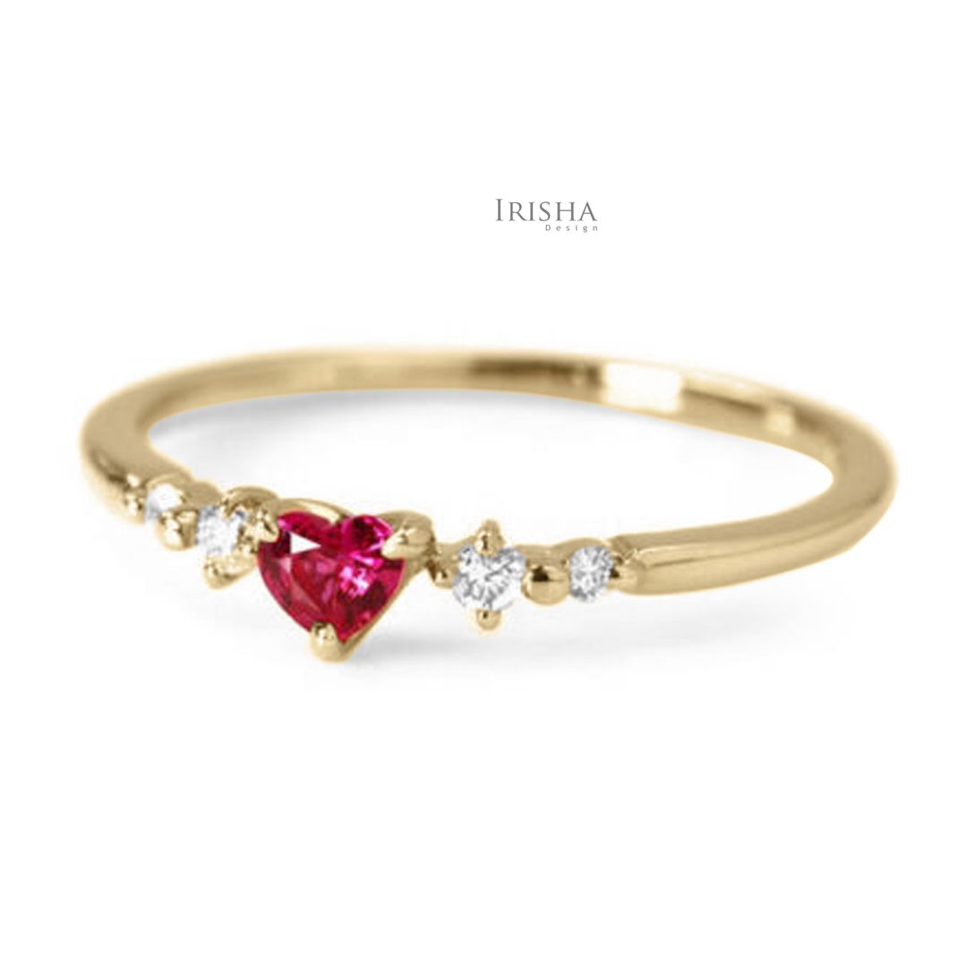 14K Gold Genuine Diamond-Heart Pink Tourmaline Ring Thanksgiving Gift For Her