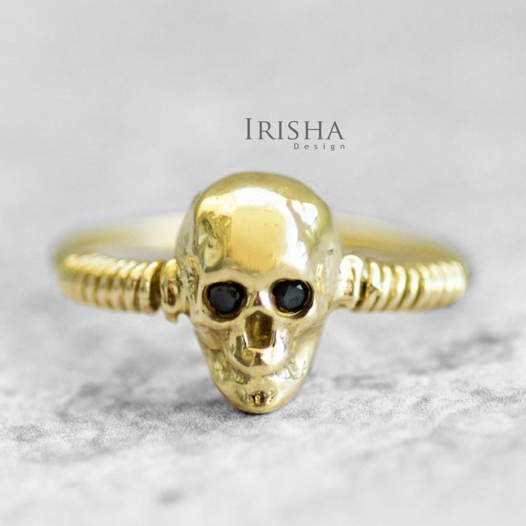 0.03 Ct. Genuine Black Diamond Skull Design Ring 14K Gold Halloween Gift Jewelry