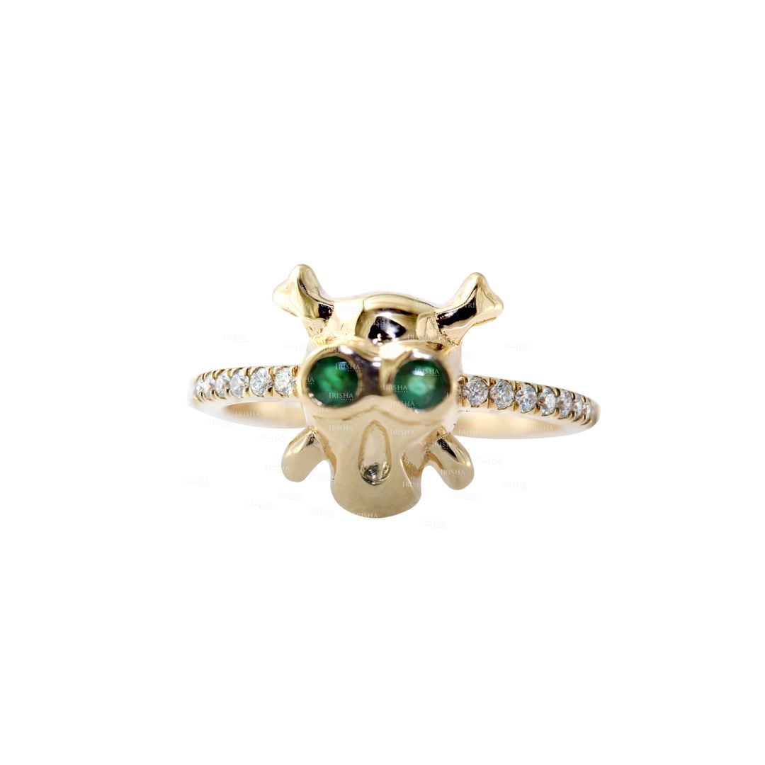 14K Gold Genuine Diamond Skull Half Eternity Ring(Eyes in Ruby Emerald Sapphire)