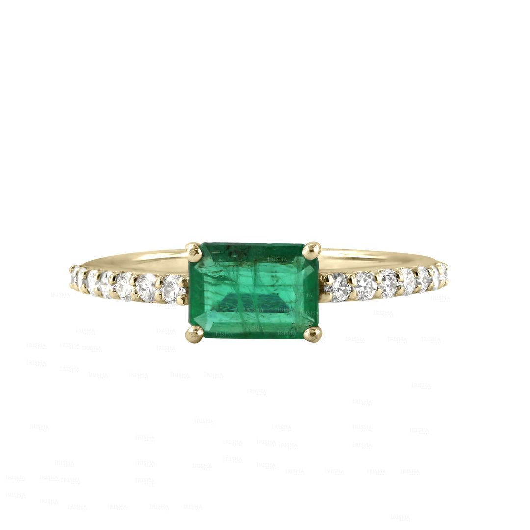 0.75 Ct. Genuine Emerald Gemstone Diamond Ring 14K Solid Gold Gift For Her