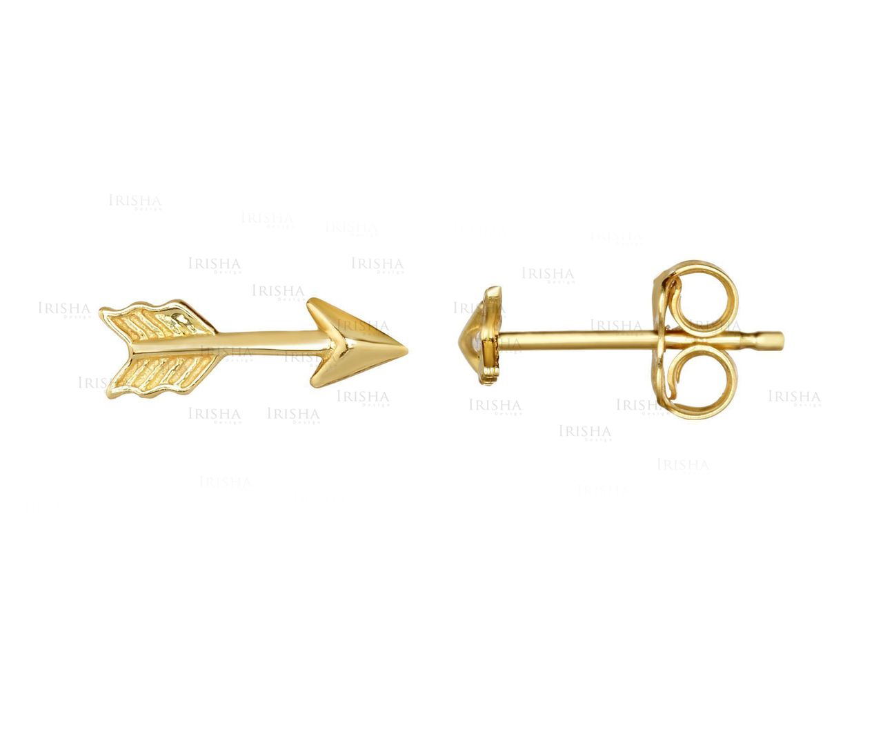 14K Solid Yellow Gold Shiny 12X4 mm Single Textured Arrow Studs Earrings