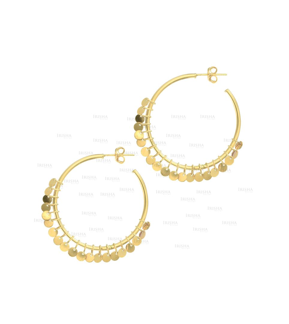 14K Yellow Gold Multi Dangle Disc Round Tube Hoop Type Earrings Fine Jewelry