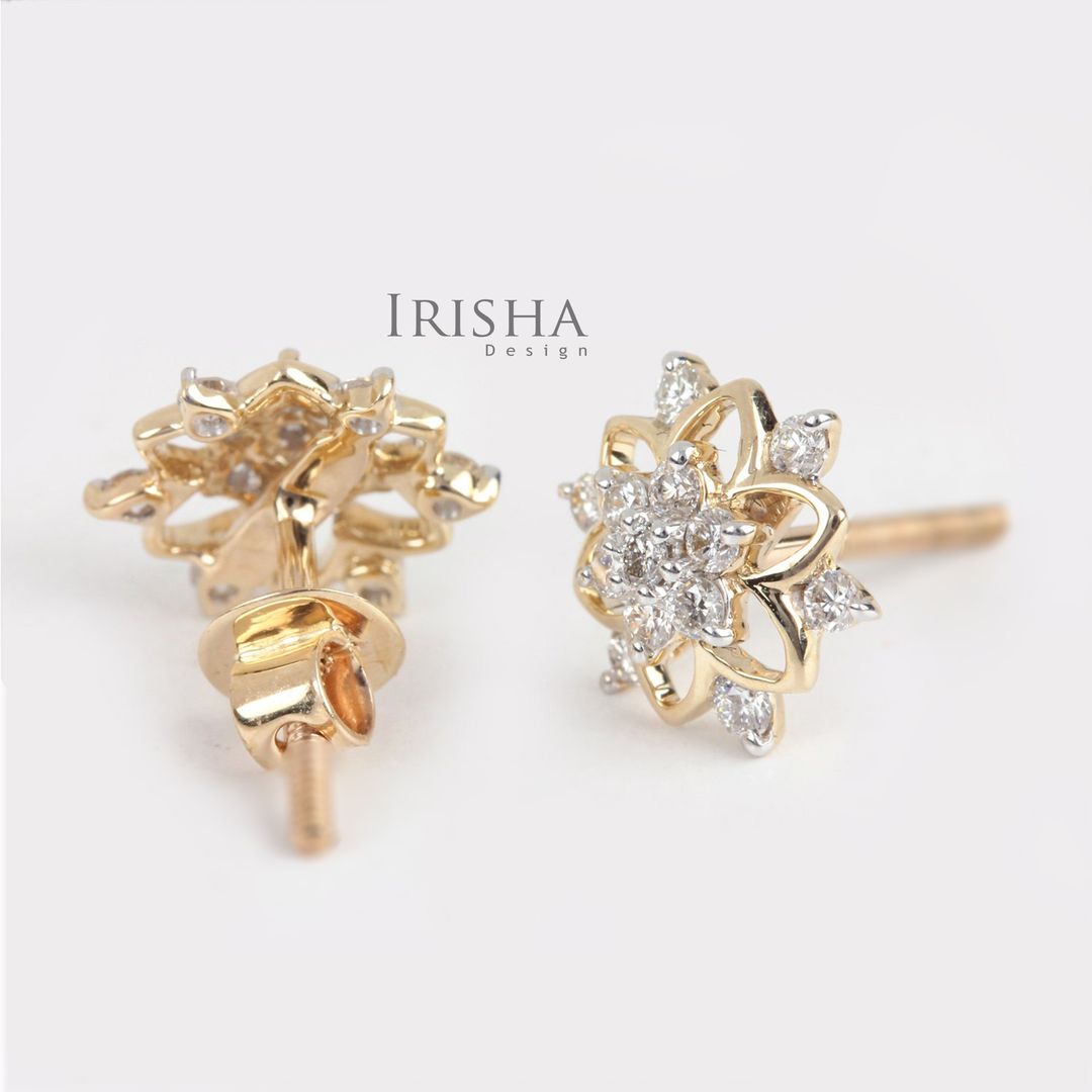 0.26 Ct. Genuine Diamond Flower Studs Earrings Wedding Gift For Her 14K Gold