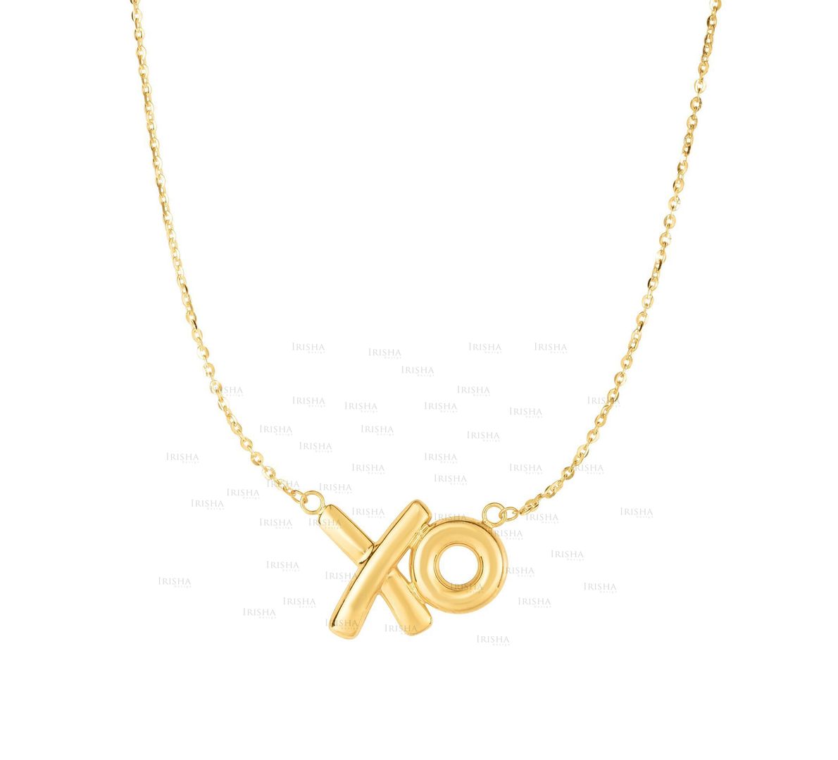 14K Yellow Gold 20x13mm Shiny XO Charm Necklace with 18'' Chain Fine Jewelry