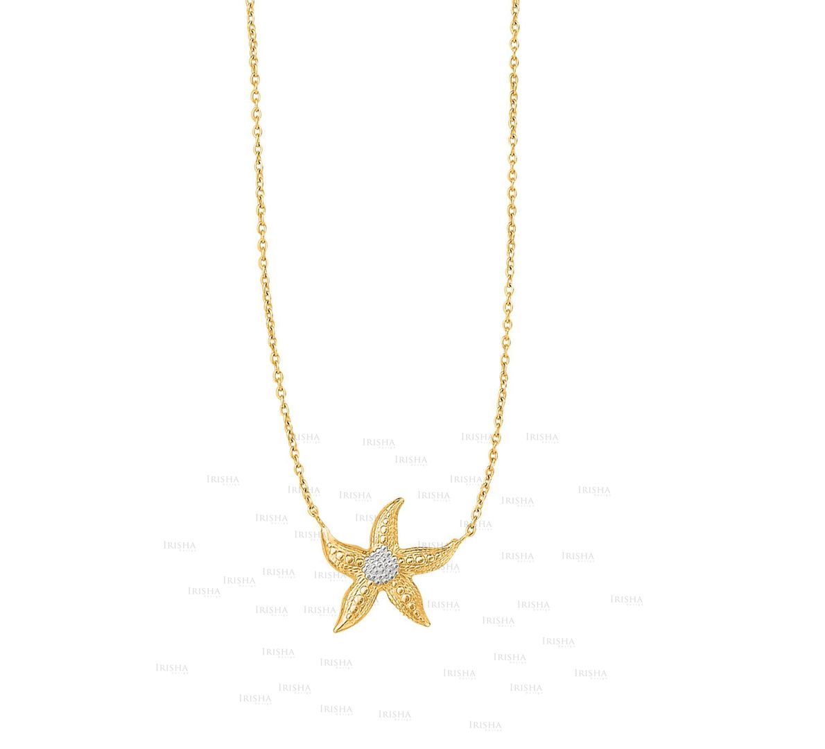 14K Yellow Gold Starfish Sea Life Pendant Necklace Fine Jewelry Christmas Gift
