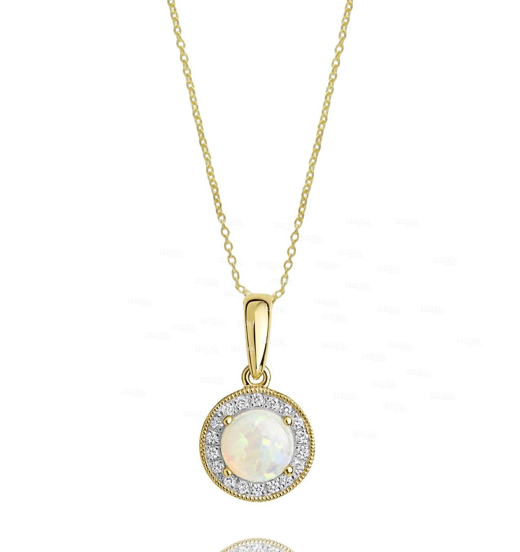 Genuine Diamond And Opal (0.50 Ct.) Gemstone 14K Gold Pendant Necklace