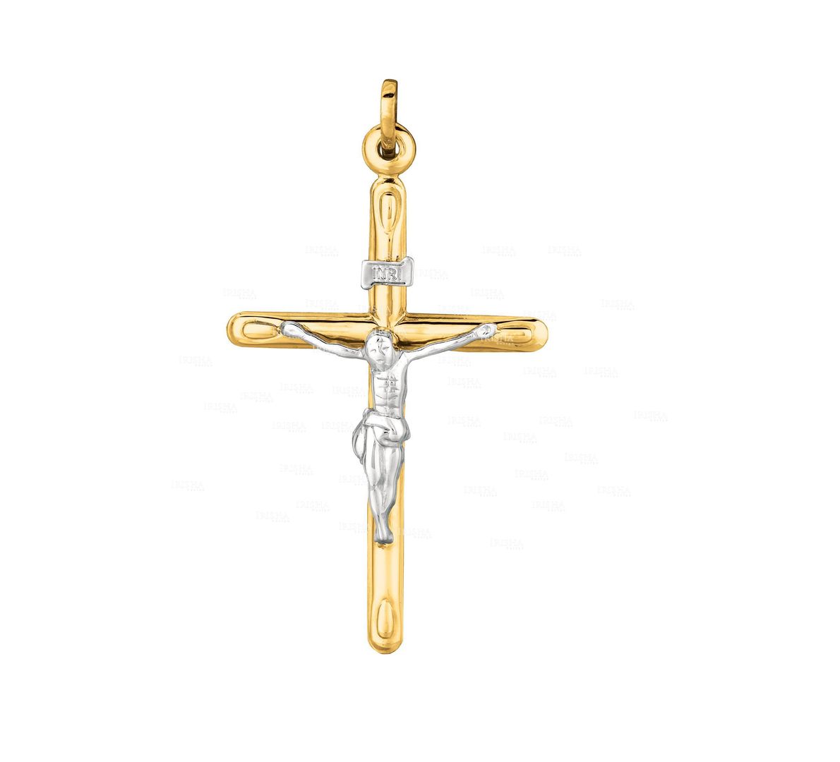 14K Yellow+White Gold Shiny Cross with White Figurine Pendant Christmas Jewelry