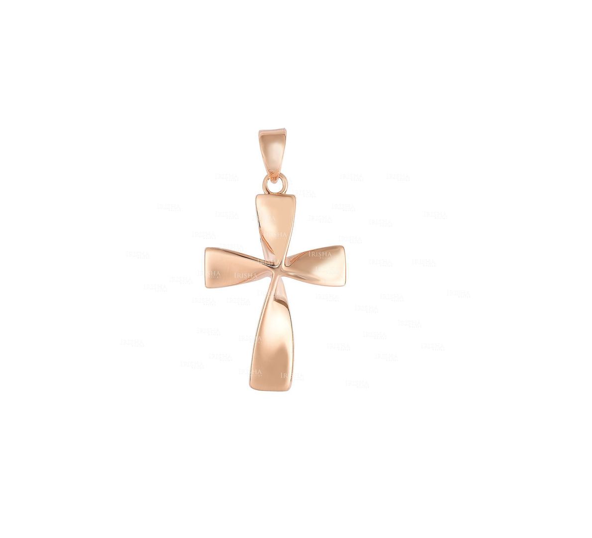 14K Solid Rose Gold Square Flat Twisted Cross Pendant Christmas Fine Jewelry