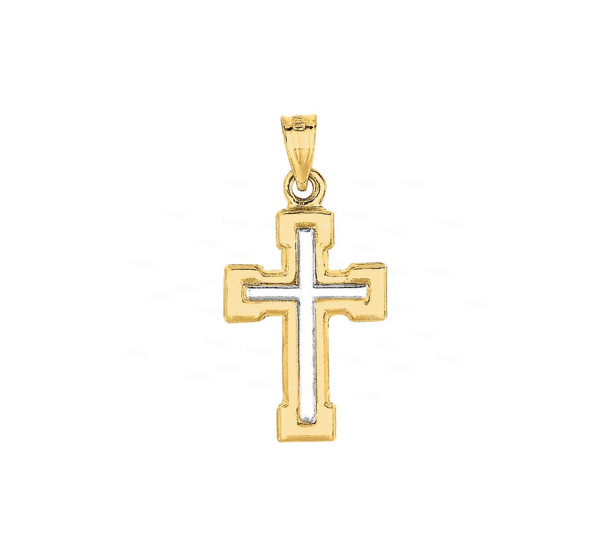 14K Yellow+White Gold Shiny Small White Cross Pendant Christmas Gift Jewelry