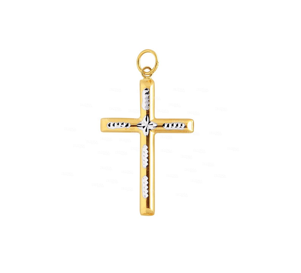 14K Yellow+White+Rose Gold Shiny Diamond Cut Cross Pendant Christmas Jewelry