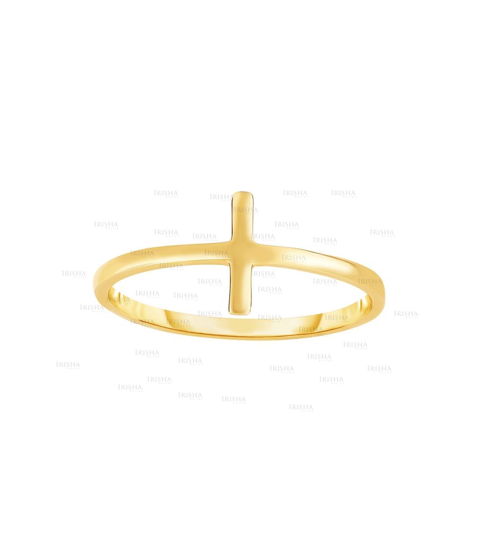 14K Yellow Gold Shiny Square Tube Cross Top Ring Fine Jewelry Size-7 US