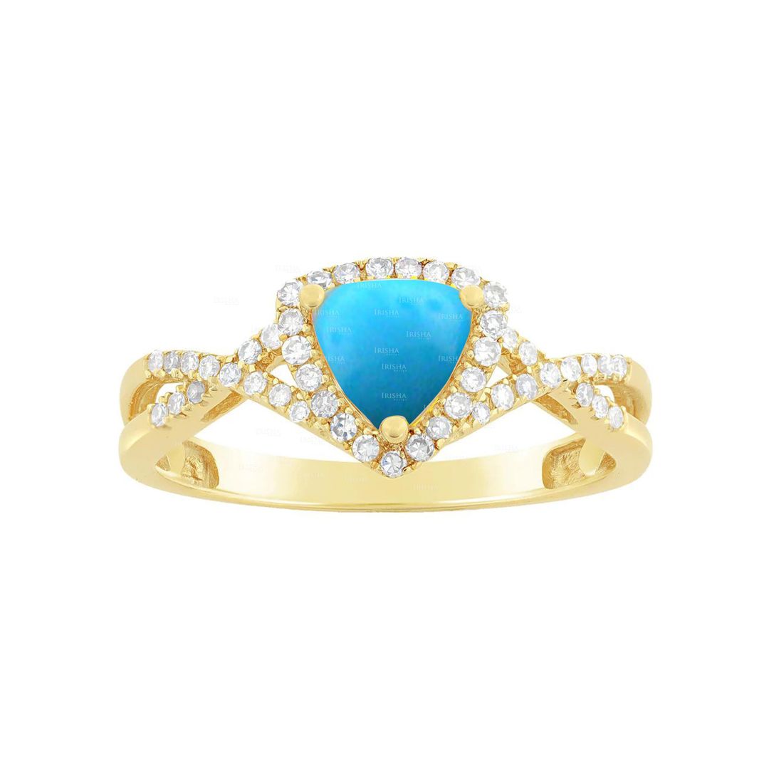 14K Gold Genuine Diamond And December Birthstone Turquoise Wedding Ring