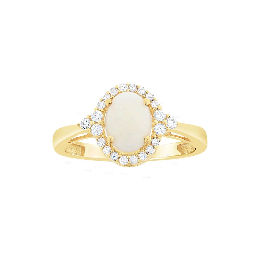 14K Gold Genuine Diamond And Opal Gemstone Cocktail Ring Jewelry Gift For Her