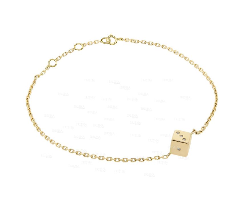 14K Gold 0.20 Ct. Genuine Diamond Dice Charm Bracelet Birthday Gift Jewelry