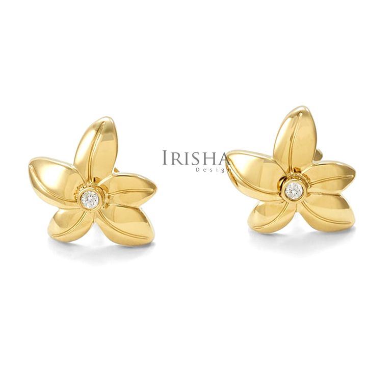 10 mm Shiny Floral Studs Earrings VS Clarity Genuine Diamond 14K Gold Jewelry