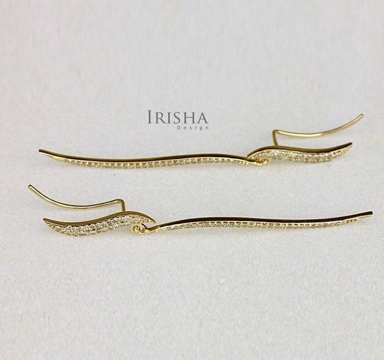 0.80 Ct. Genuine Diamond Long Curved Dangle Wedding Earrings 14K Gold Jewelry