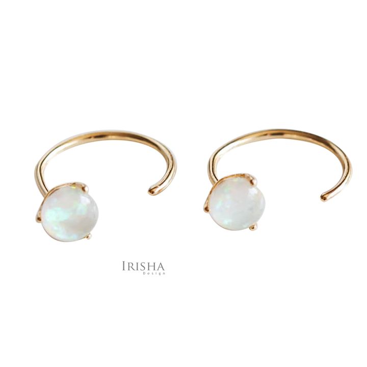 14K Gold 0.80 Ct. Genuine Opal Gemstone Ear Cuff Hoop Earrings Fine Jewelry